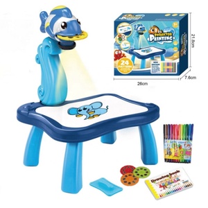 2025 niños educación temprana proyección pintura Mesa tablero multifuncional niño pez azul Graffiti dibujo juguete con música - Product Image 3