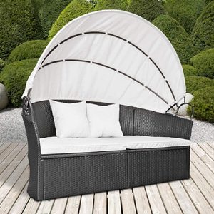 أثاث الفناء في الهواء الطلق, سرير نهاري مستدير مع مظلة قابلة للسحب من الخوص الروطان فصل مقاعد مقطوعة أريكة لشرفة الفناء الخلفي - Product Image 5