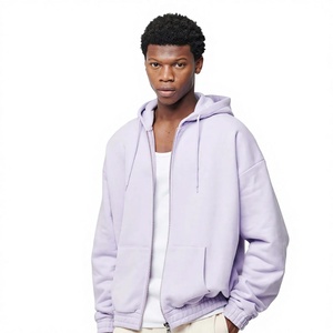 Wholesale <b>Men's</b> Solid Lavender Full Zip Heavyweight Fleece <b>Hoodie</b> Custom Oversized Streetwear Sweatshirt - Product Image 1