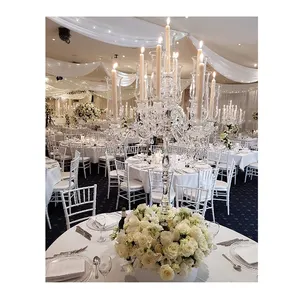 Wedding traditional design crystal clear glass candelabra with crystal drop