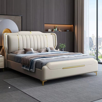 Lit en cuir nappa italien léger et luxueux de style moderne avec cadre de rangement pour la maison et l'hôtel