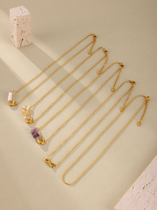 Collier ras du cou à trois rangs en acier inoxydable, perles <span class=keywords><strong>de</strong></span> riz en forme <span class=keywords><strong>de</strong></span> 8, perles d'eau douce et pierres naturelles, inaltérable, pour fêtes - Product Image 1