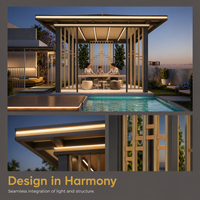 Pergola motorisée intelligente en aluminium pour extérieur, avec lames orientables, commande par application, éclairage RGB, capteur de pluie, design inspiré de la nature et respectueux de l'environnement