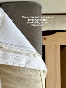 Lit de rangement assemblé avec cadre en pin minimaliste Wabi-sabi, avec revêtement en tissu, taille lit double, lit de mariage - Product Image 4