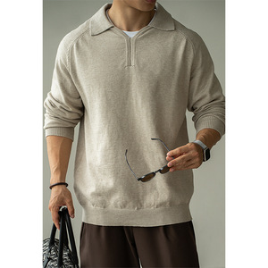 Suéter de punto sólido estilo Old Money con textura fina, cuello en V pequeño y media cremallera para <span class=keywords><strong>hombre</strong></span>, <span class=keywords><strong>polo</strong></span> de <span class=keywords><strong>manga</strong></span> <span class=keywords><strong>larga</strong></span> primavera 2026 - Product Image 3