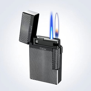 Encendedor de doble llama de aleación de zinc 2 <span class=keywords><strong>en</strong></span> 1, llama suave y antorcha de chorro, recargable con butano, logotipo personalizado, encendedor de cigarrillos al por mayor - Product Image 3