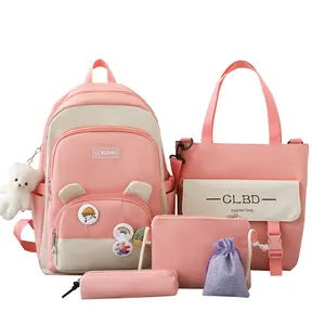 Ensemble de sacs à main de 5 pièces, cartable d'école tendance, adorable, en Nylon étanche, pour adolescentes, pour voyage, avec logo personnalisé