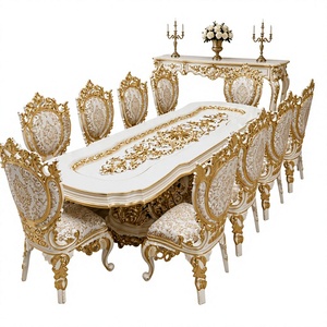 Classical Palace Inspired Carved <b>Dining</b> Room Furniture 10 Seater Ornate White Gold Inlay Oval <b>Dining</b> <b>Table</b> <b>with</b> Carved <b>Chairs</b> - Product Image 1