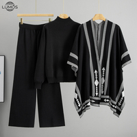 Lumos – cape tricotée pour femme, châle + pull à manches longues + pantalon, ensemble 3 pièces chaud pour l'automne et l'hiver