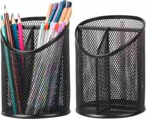 Mesh Pencil Holder Pen Cup for Desk Round Black Pen Holder Desktop Pen <b>Organizer</b> 3 Compartments Pencil <b>Organizer</b> Desk <b>Organizer</b> - Product Image 1