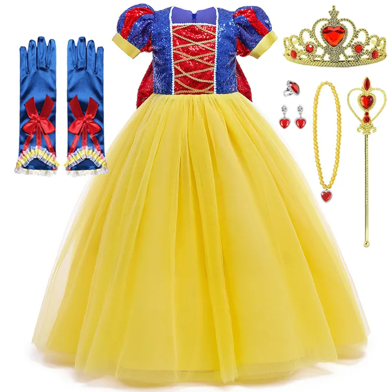 LZH – robe de princesse pour enfants, Costume Cosplay d'anniversaire pour filles, Halloween, pâques, jeu de rôle, robe blanche-neige