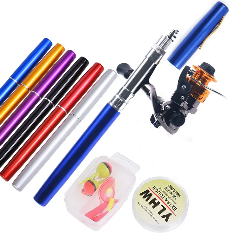 1.6m pocket Collapsible Fishing Rod Reel Combo Mini Pen Fishing Pole Kit Pen Shape Folded Rod set With metal spinning Reel