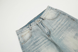 American Retro Wash to Do <strong>Old</strong> <strong>Light</strong> Blue Jeans Male European and American Fashion Brand High <strong>Street</strong> Straight Leg Pants Couple - Product Image 2