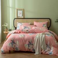 Parure de lit trois pièces en sergé de fibres synthétiques, légèrement brossée, personnalisable, motif floral moderne et minimaliste, teinture réactive
