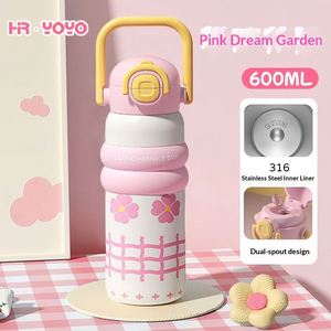 Linda Taza Infantil de Dibujos Animados con Doble Pajita, Termo Portátil de Acero Inoxidable 316, Personalizable para Estudiantes - Product Image 6