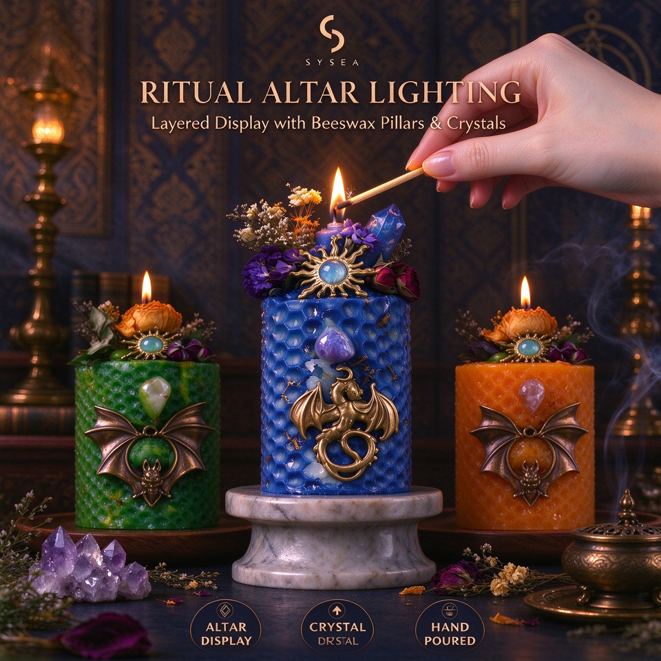 Handmade Beeswax Magic Ritual Pillar Candles With Crystals Dried ...