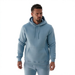 Conjunto Deportivo con Capucha Azul Claro para Hombre, Manga Larga, Color Sólido, Ropa Casual para Correr con Bolsillos Laterales, Corte Regular, Ropa de Otoño - Product Image 3