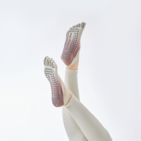 Chaussettes de yoga à cinq doigts pour femmes, couleur dégradée, à talon ouvert et sangle croisée, chaussettes de Pilates absorbant la transpiration, chaussettes de sport à doigts séparés