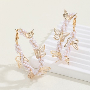 French Style Women's Trendy Geometric Fashion Gold Plated High-End <b>Butterfly</b> Rice Beads Hoop Earrings <b>Light</b> Luxury Big Gift - Product Image 4