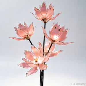 Lámpara de mesa con forma de flor de loto rosa, 5 cabezas, luz decorativa de escritorio, lámpara de pie moderna con base de metal, lámpara de escritorio de cristal con forma de loto - Product Image 3