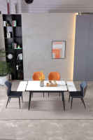 Mufang Table de salle à manger rectangulaire de luxe Nordic Modern Grey Corma Céramique Pierre frittée rétractable et pliable pour meubles de maison