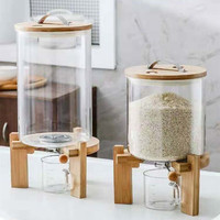 Ustensiles de cuisine grand pot de stockage de riz clair grand récipient distributeur de riz avec tasse en verre et nourriture de cuisine en bambou fait à la main CLASSIC 5l