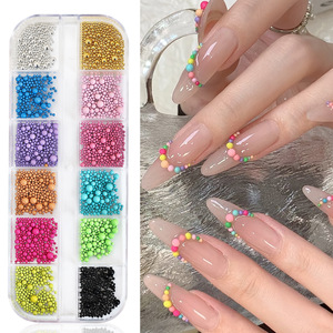 Nail Art <span class=keywords><strong>Macaron</strong></span> Style 12 Grille <span class=keywords><strong>Macaron</strong></span> Colorful Steel Beads Mixed Sizes Small Steel Balls for DIY Nail Decoration Accessories - Product Image 1
