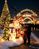 Sculpture de Père Noël et de Bonhomme de Neige en Fibre de Verre 3M avec Lumières LED Solaires pour la Décoration Extérieure des Centres Commerciaux et des Parcs
