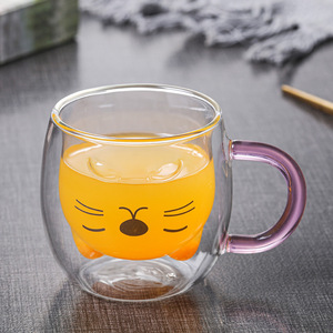 Gato bonito Canecas com Alça Parede Dupla Copo De Espresso De Vidro Isolado Kawaii Coffee Milk Cup Urso Copos Caneca - Product Image 4