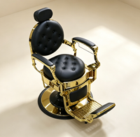 Fauteuil de Barbier Hydraulique Vintage Doré Haut de Gamme avec Repose-Pieds Réglable, Mobilier de Salon pour Hommes, Barbier