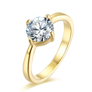 Anillo de Diamantes con Corte Brillante Redondo en Acero y Oro, Joyería de Compromiso para Mujer K-R392 - Product Image 1