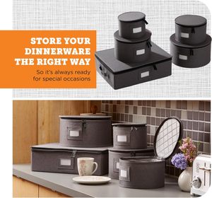 Lot de 5 boîtes de rangement rigides grises avec séparateurs matelassés pour assiettes, verres à vin, tasses, soucoupes, <span class=keywords><strong>vaisselle</strong></span>, déménagement et stockage - Product Image 2