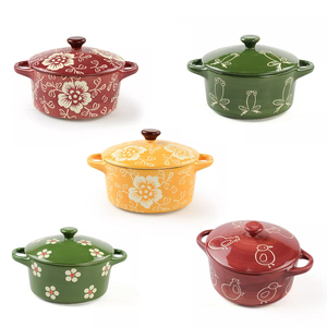 Mini olla multifunción de porcelana para Fideos, juego de utensilios de cocina de cerámica, tazón para hornear microondas con mango - Product Image 2