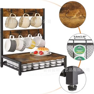Wooden Coffee Capsule Storage Rack 3 Tier With Mug Hanger And Drawer For <b>Kitchen</b> Counter Use - Product Image 1