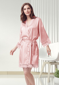 Abito <span class=keywords><strong>da</strong></span> <span class=keywords><strong>donna</strong></span> di alta qualità in tinta unita in raso opaco con pizzo <span class=keywords><strong>da</strong></span> sposa pigiama <span class=keywords><strong>da</strong></span> sposa traspirante taglia XS per l'estate autunno primavera - Product Image 3