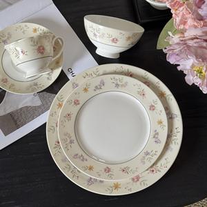 Juego de cuencos y platos de cerámica Floral Retro francés, platos de cena planos de porcelana, platos, tazas y platillos de café, vajilla - Product Image 2