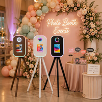 Machine Photobooth Trépied Prête à l'Expédition pour iPad et Appareil Photo Reflex Numérique, Hauteur Réglable, Lumière RGB et Ventilateur de Refroidissement pour Mariages et Événements