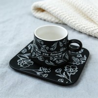 Ensemble tasse à café en céramique 180 ml avec soucoupe, motif floral élégant, tasse à expresso en porcelaine, design romantique, compatible lave-vaisselle et micro-ondes