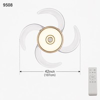 Ventilador de Techo LED Redondo de Hierro Plateado con Luces Colgantes, Motor DC Remoto, 4 Aspas y 6 Velocidades, Venta al por Mayor de Fábrica para Restaurantes