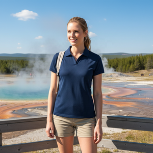 Polo en <span class=keywords><strong>coton</strong></span> et élasthanne de qualité supérieure pour femmes, personnalisable en gros, 95% <span class=keywords><strong>coton</strong></span>, 5% élasthanne, coupe ajustée, respirant, pour le golf, le tennis, ou en tenue décontractée - Product Image 3