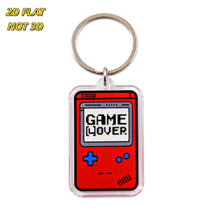 Retro Gaming Acrylic Keychain Game Over Pixel Screen On Red Handheld <strong>Console</strong>, Clear Charm With Metal Ring For Keys, Bags - Product Image 1