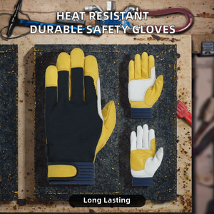 Gants de sécurité en cuir jaune, antidérapants, résistants à la chaleur, avec poignets tricotés durables et compatibles écran tactile pour les tâches en extérieur - Product Image 2