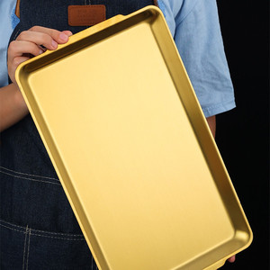 Golden Stainless Steel Serving Trays Rectangular Flat Bottom Hotel Food Plate Kitchen Dishware <b>Set</b> - Product Image 3