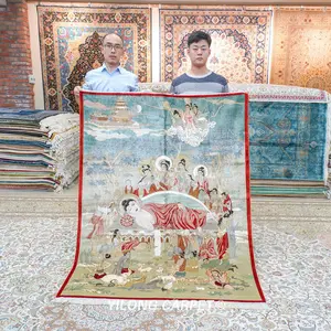 艺龙4.2 'x5.6' 500行佛祖图案手工真丝挂毯地毯地毯