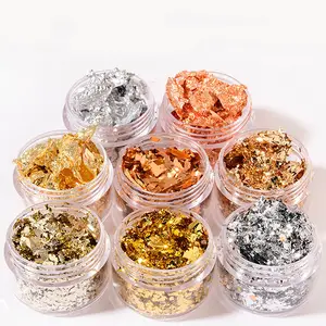 Nail Art Accessories 8 Colors Tin Foil Flakes Nail Polish Glue Decoration Sticker Sequins