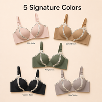 Soutien-gorge push-up sans armatures pour femme, avec logo, dentelle, nœud et détails en cristal, bonnets texturés, bretelles réglables confortables, idéal pour le quotidien