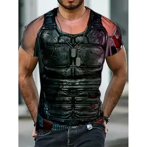 Personnalisation graphique Hommes 3D Muscle Tattoo Gold Chain Print T-Shirt Short Sleeve Digital Printing Fashion Shirts Tops Cheap Tee - Product Image 4