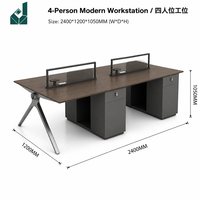 Poste de travail moderne de luxe gris spatial pour 4 personnes, design italien, placage bois, avec rangement intégré et boîte à câbles