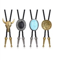 Ensemble de cravates Bolo Western vintage, pendentif en alliage de cowboy, cordon en cuir réglable, accessoire de cou pour homme