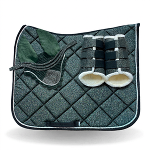 Ensemble de tapis de selle matelassés en coton, polyvalents pour le saut d'obstacles et le dressage, avec bonnets d'oreilles, rembourrage en polyester et doublure en tissu, pour l'équitation - Product Image 1